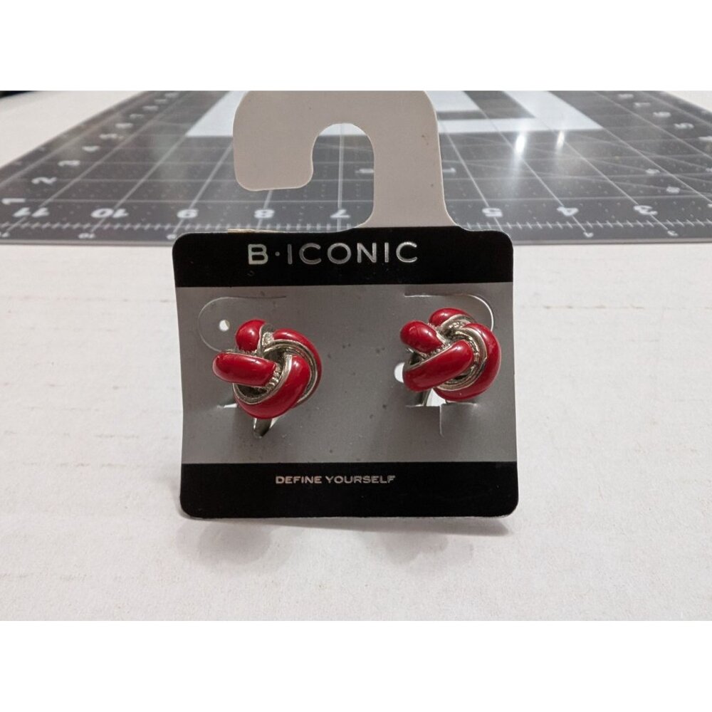 B Iconic cuff links metal red enamel cluster silver tone jacket vtg geometric